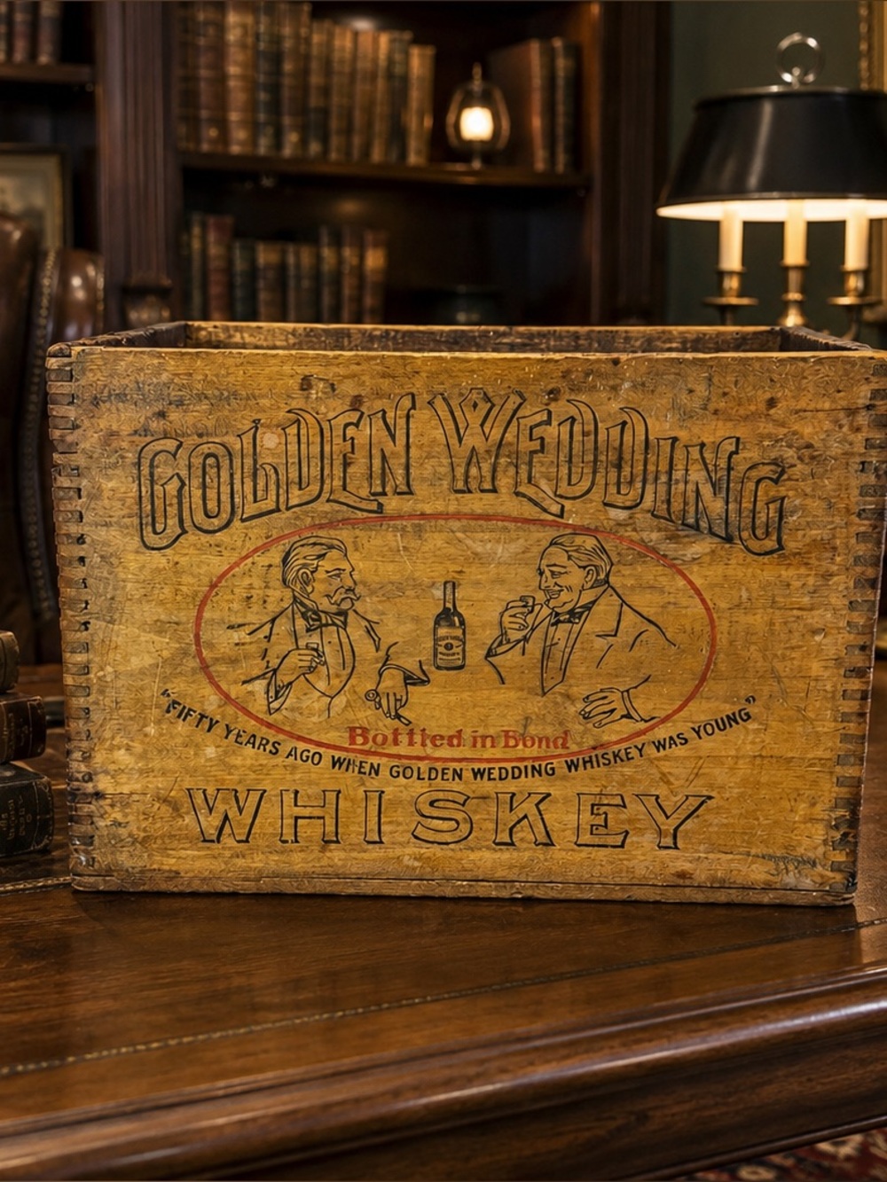 Antique 1916 Golden Wedding Whiskey Crate Pittsburgh PA Wood Pre-Prohibition